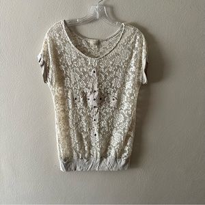 Daytrip Cream Lace Floral Cross Blouse Size Medium